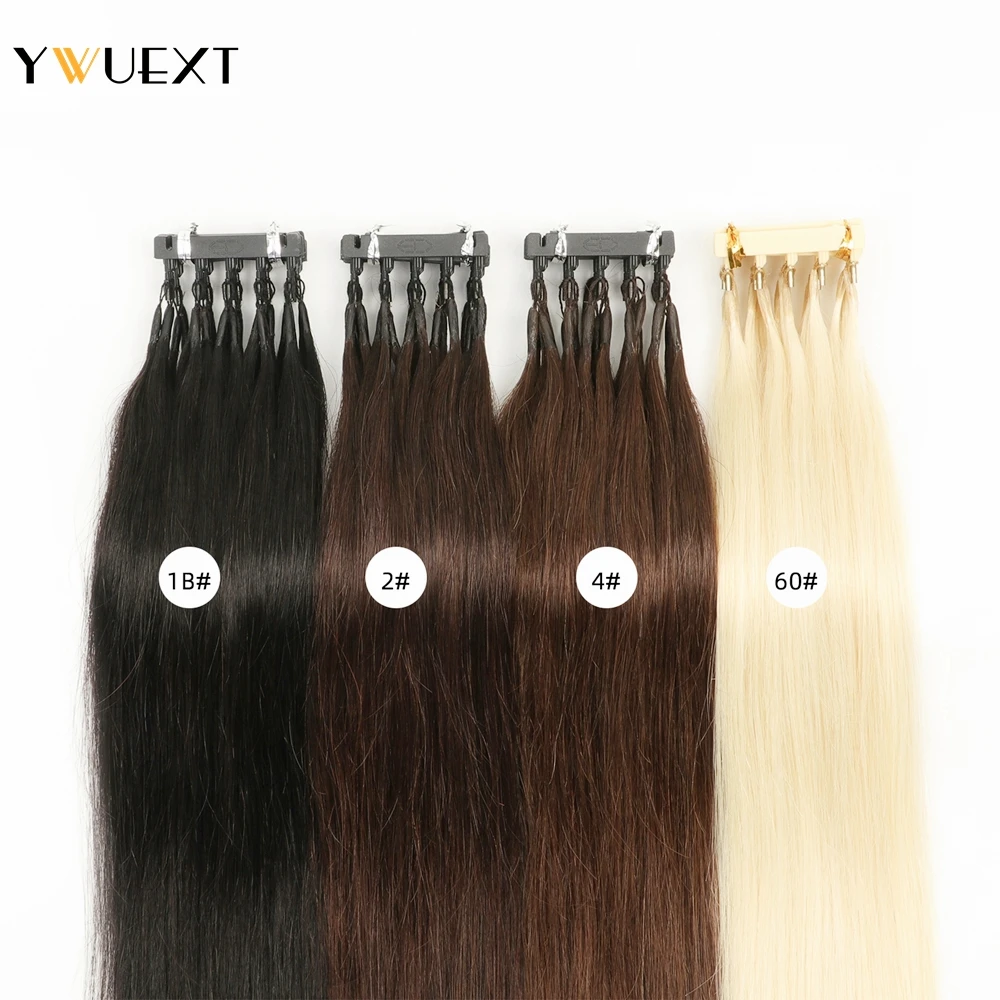 

YWUEXT 6D Human Hair Extensions 16" 20" 24" Natural Straight Black Brown Blonde Micro Ring Hair Extensions 5 Pins/pc Salon Hair