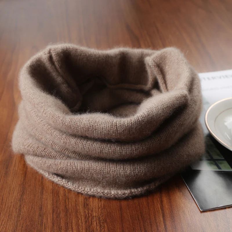 

100% Pure Wool Knitted Ring Scarf Elegant Neckerscarf Female Soft Warm Cashmere False Collar Neck Warmer Hairband Winter NEW