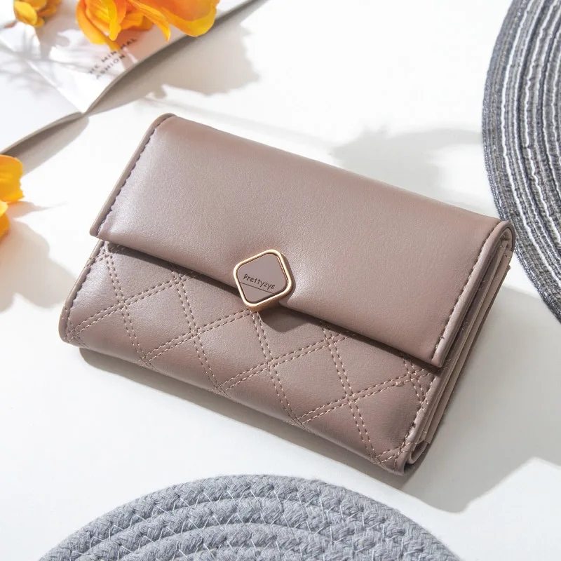 

Brand Wallet Women Lady Medium Wallets Fashion Plaid Purses High Capacity Three Fold PU Leather Female Coin Purse Card Holder