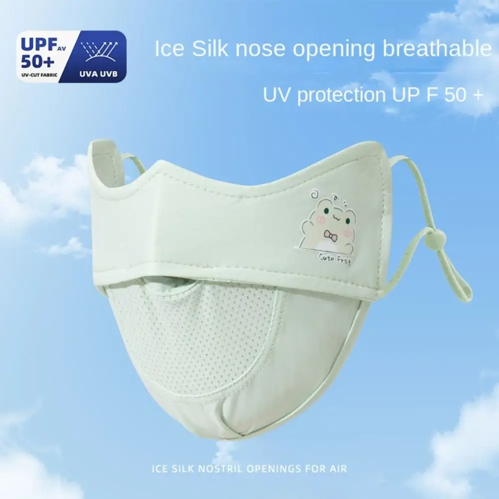 Máscara de seda de hielo con patrón de dibujos animados para niños, mascarilla facial transpirable Anti-UV, antipolen, protector solar