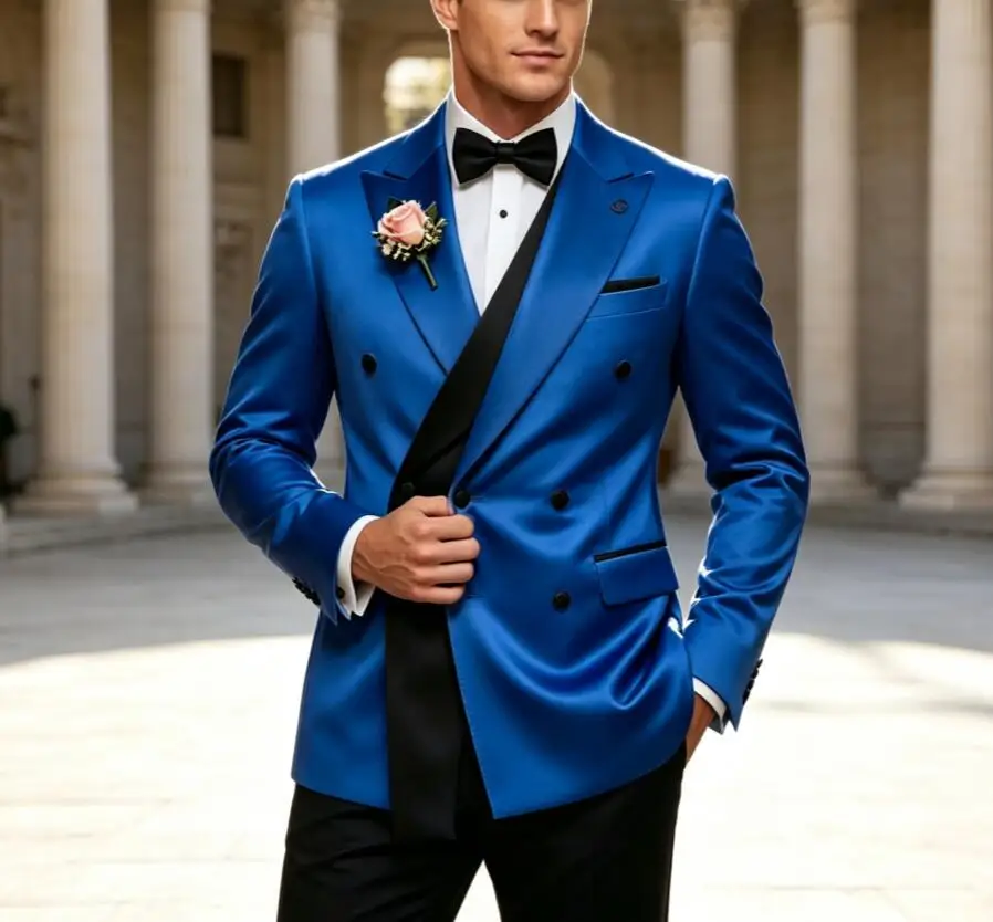 New Designal Men Suits Bespoke Double Breasted Peaked Lapel Formal Wedding Party Prom 2 Piece Sets Blazer Slim Fit Jacket Pants