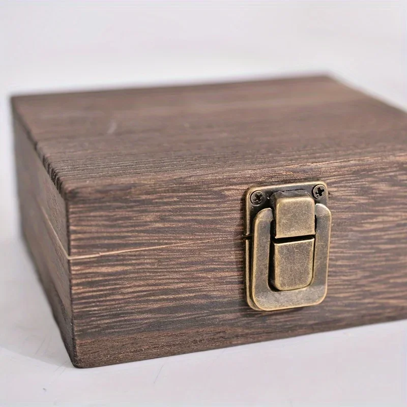 

1PC Vintage Charcoal Fired Paulownia Jewelry Box Flip Cover Solid Wood Storage Case Souvenir Decorative Carving Craft Organizer