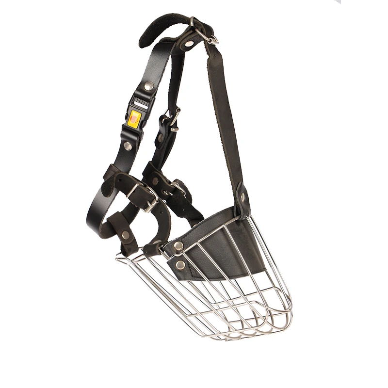 

German Shepherd Horse Dog Stainless Steel Impact Resistant Rust Free Dog Muzzle Impact Relief Cowhide Metal Training Dog Muzzle