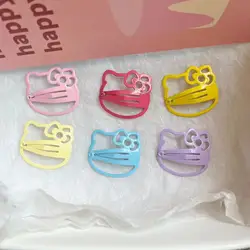 6pcs/Lot Colorful Cartton Cat Hair Clip Flower Barrettes Alloy Hairpin Snap Clip For Women Girls Fashion Accessories