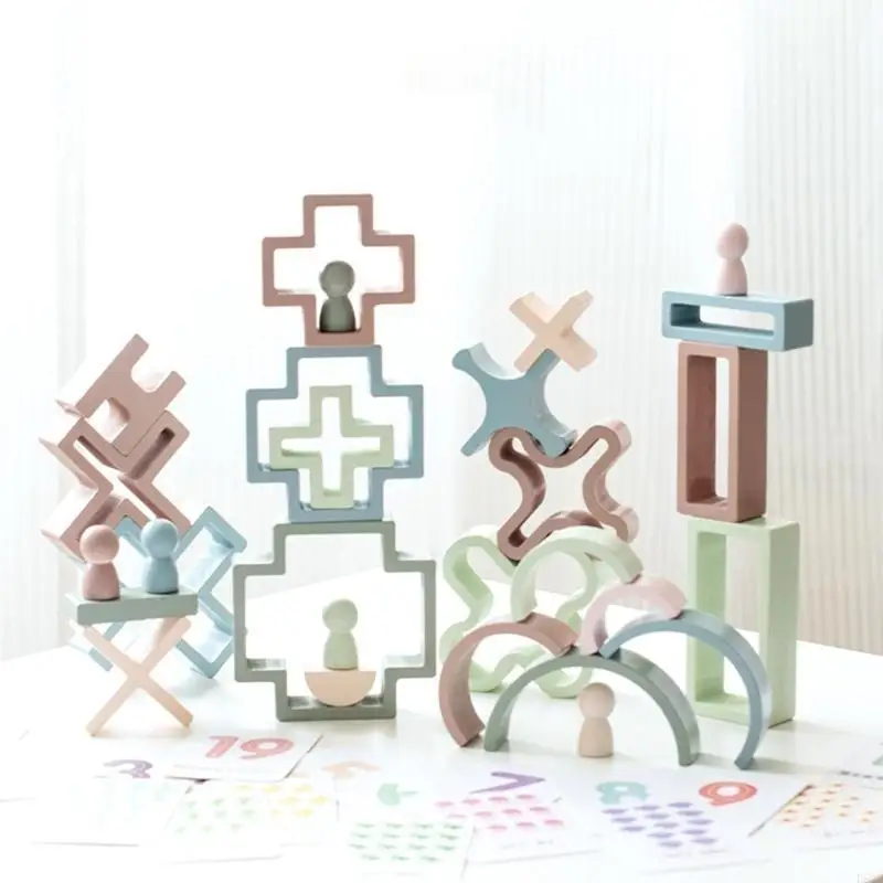 F62d Leuke houten stacker puzzel educatieve balancing -activiteiten speelgoed voor 3 + jaar