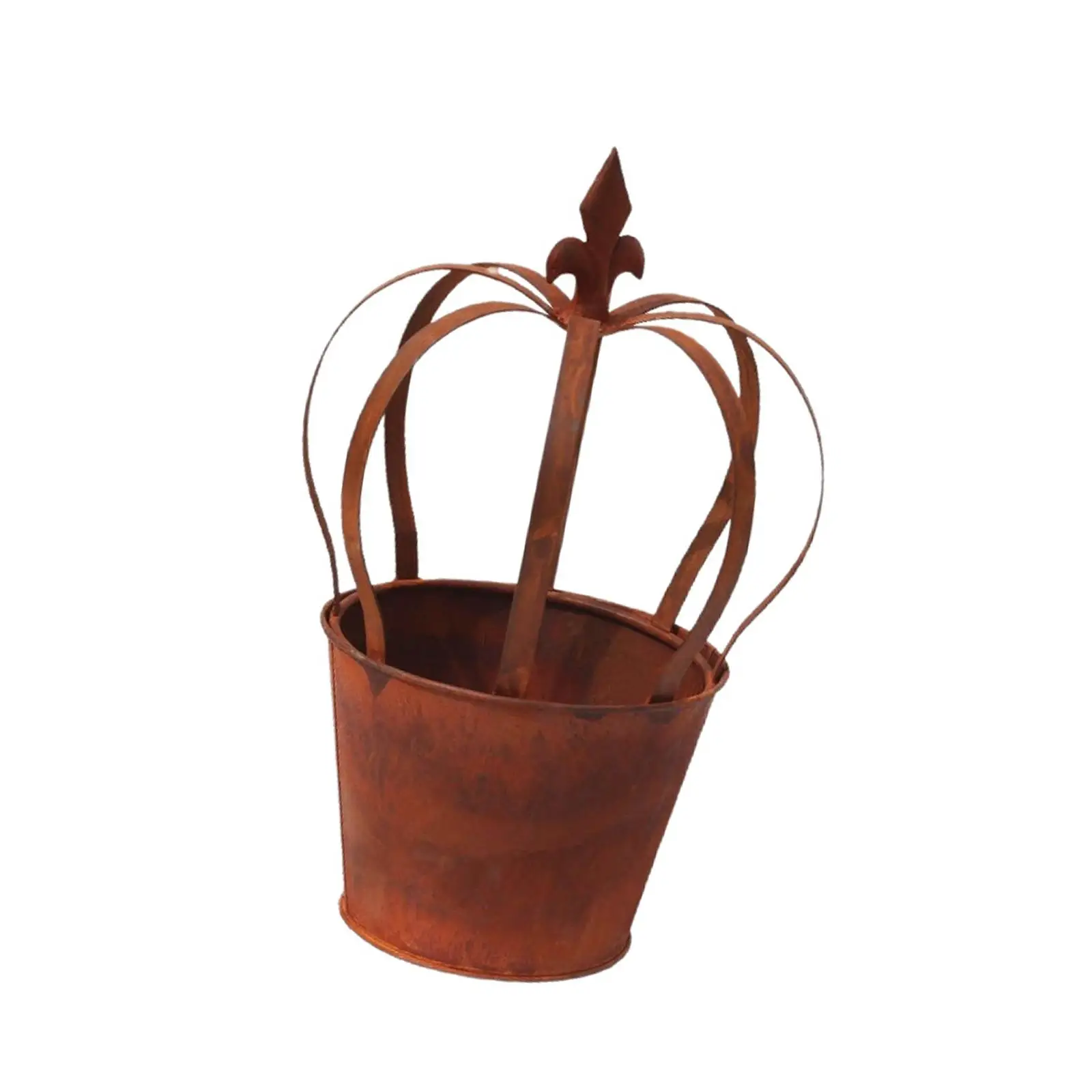Iron Plant Pot Flower Tub Decorative Floral Arrangement Container Crown Shape European Distressed for Tabletop Home Balcony