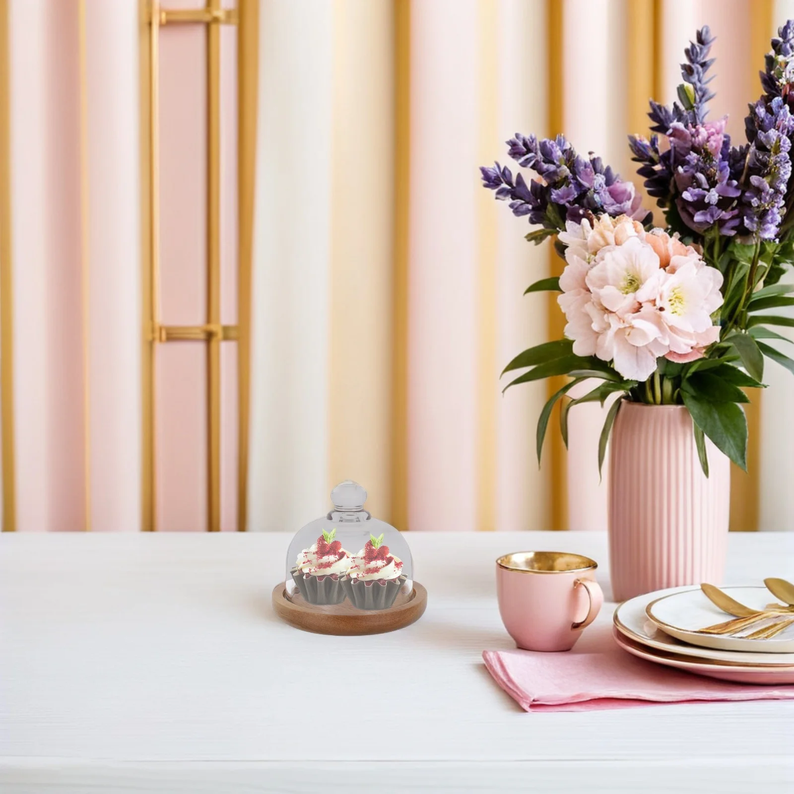 

Cake Plate With Dome Wood Glass Dessert Display For Party Wedding Birthday Covered Food Tray Serving Stand Baking Pastry