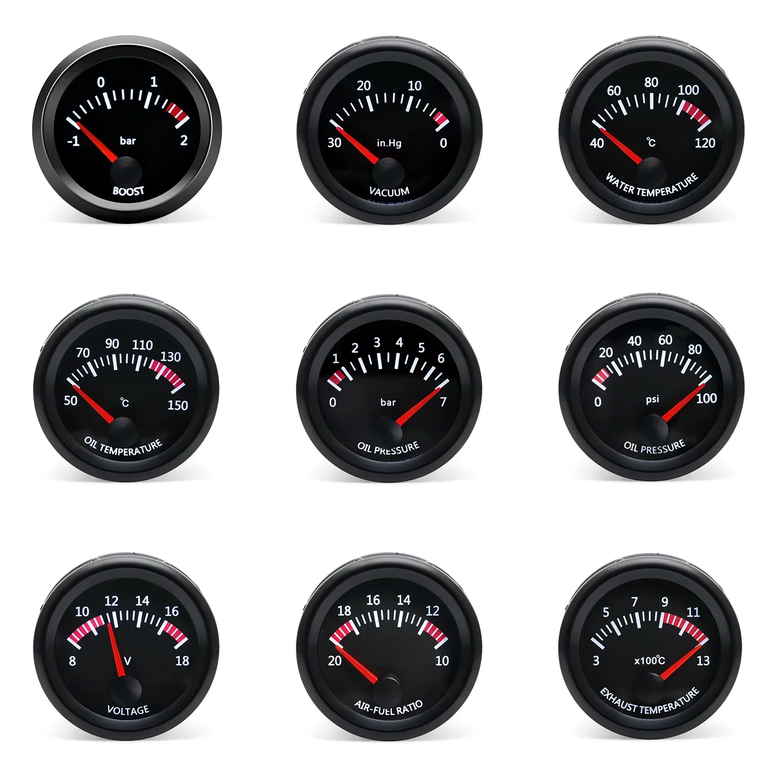 52MM Racing Car Indicator Gauge Water / Oil Temperature Voltmeter Oil Press Meter BAR PSI EGT Vacuum Boost Air Fuel Ratio Gauge - view 3