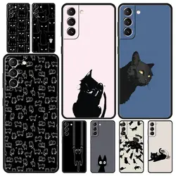 Phone Case For Samsung Galaxy S24 S23 S22 Ultra S20 S21 FE 5G S10 S9 Plus S10E S8 S7 Edge Silicone Cover Black Cat Cartoon Cute