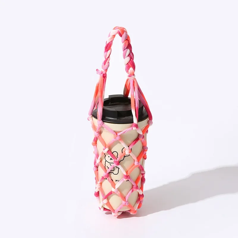 Handmade Woven Storage Basket Cup Net Pocket Water Bottle Carrier Strap Wine Cup Holder