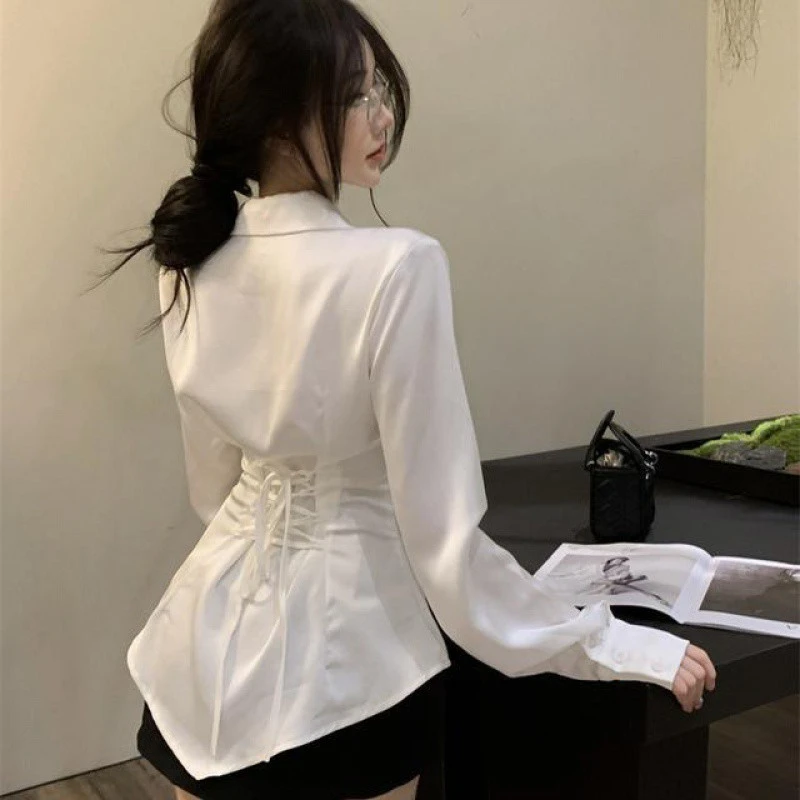 Shirts Women Pure Desire Slim Lace Up French Trendy Slender Hipster Prevalent Aesthetic Leisure Simple Street Temperament Tops