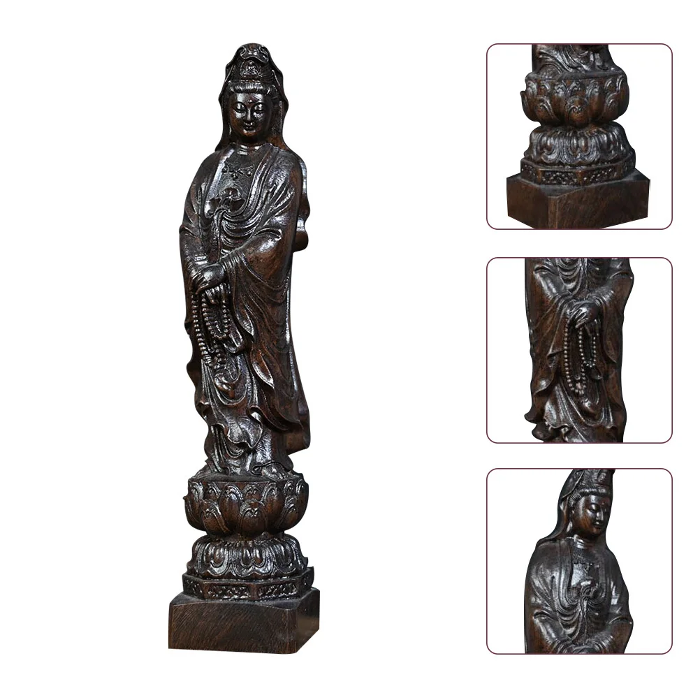 

Wooden Yin Statue Fine Craftsmanship Desktop Office Decor Religious Buddha Buddhism Adornment Home Decor