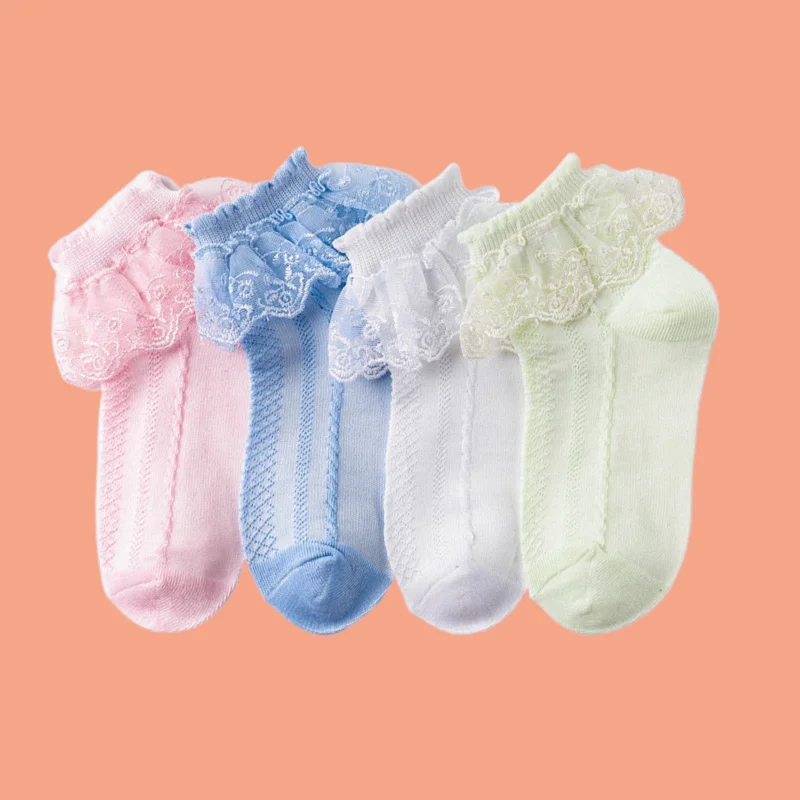 Chaussettes Courtes en Maille et Dentelle pour Bébé Fille, Respirantes, Blanches, Roses, Bleues, à Volants, Princesse, Enfant en Bas Âge, 4/8 Paires