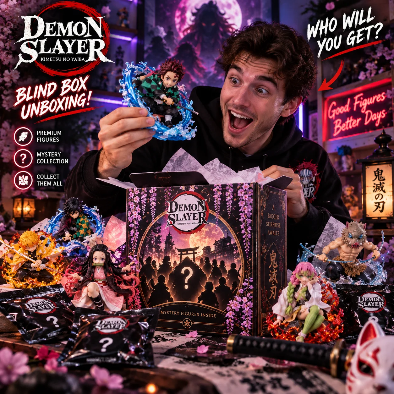 Caja sorpresa con figuras de Demon Slayer, Kimetsu No Yaiba, colección de figuras de acción de anime, personaje aleatorio, regalo para los fans del anime.