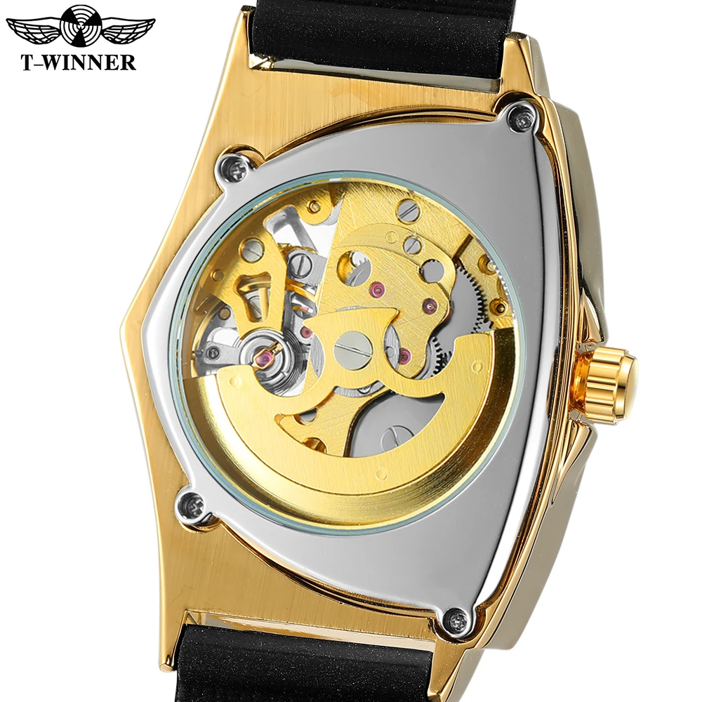 T-Winner-Montre-bracelet Shoous pour homme, Tourbillon, Modules triangulaires, Montres mécaniques automatiques, Bracelet en caoutchouc, Moderne, Populaire, Vintage