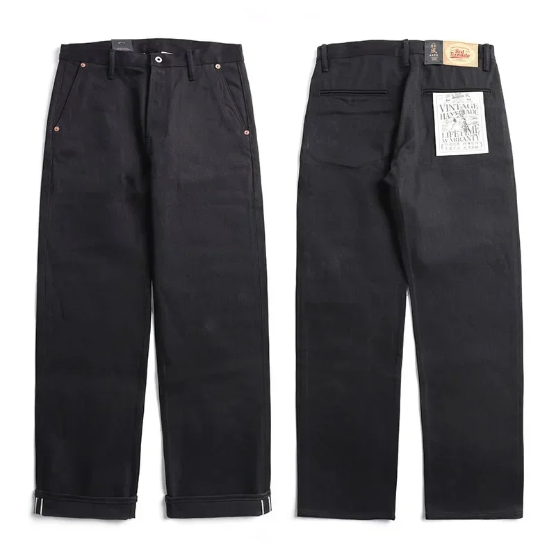 Red Tornado Black Men's Jeans Relaxed Fit 14.5oz Selvedge Denim Officer Trousers