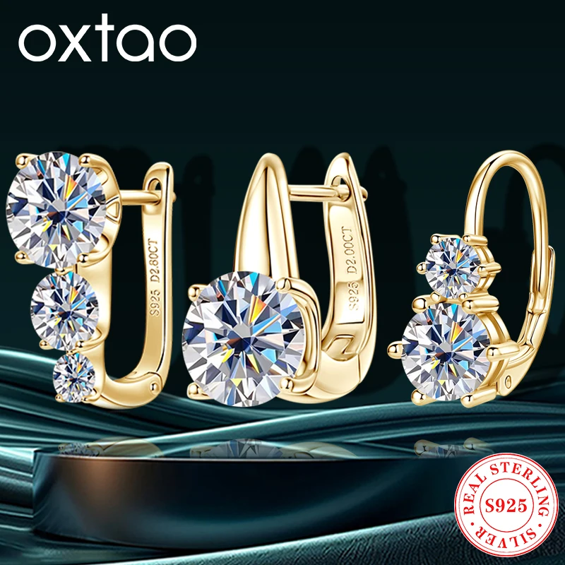 OXTAO U-shaped Drop Huggie Earrings Female Jewelry Real 925 Silver D Color Moissanite Clip Hoop Earrings Fine Jewelry Gift