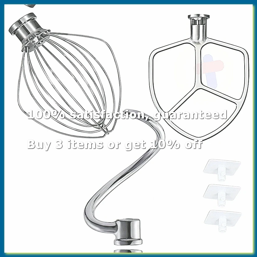 For Mixer 6 QT Dough Hook K256WW Wire Whip and Flat Blade Paddle Stainless Steel Mixers Attachments-ABPX