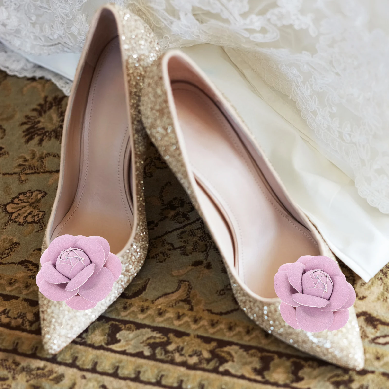 ดอกไม้ประดิษฐ์สีม่วง 2 ชิ้น สำหรับตกแต่งรองเท้า กระเป๋า เคสมือถือ งานฝีมือ และเครื่องประดับรองเท้าบูท