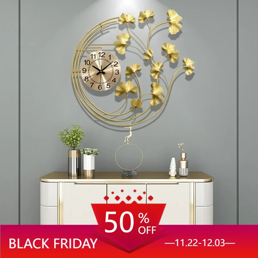 Metal Living Room Wall Clock Chinese Style Gold Color Minimalistic Big Digital Wall Clock Battery Reloj Pared Wall Decor AH50WC