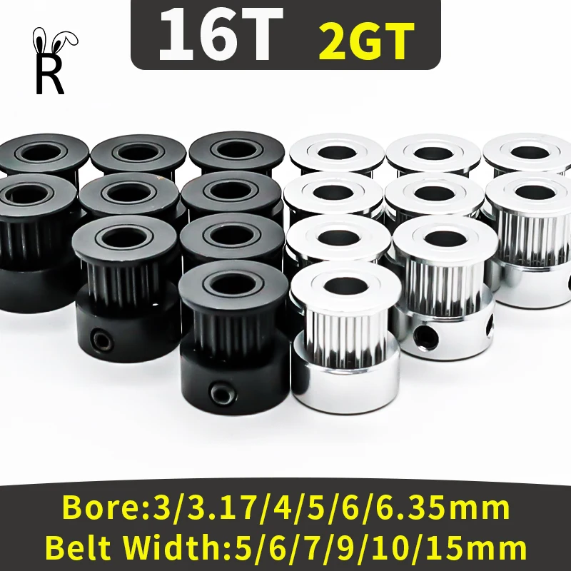 16Teeth 2GT Timing Pulley Bore 3/4/5/6/6.35mm Belt Width 5/6/7/9/10/15mm Open Timing Synchronous Wheels GT2 12T 3D Printer Parts