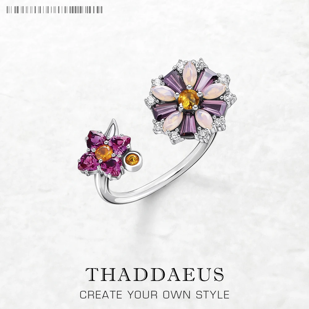 

Ring Flowers Colourful Stones Europe Style Romantic Fine Jewerly For Women Brand New Bohemia Gift In Pure 925 Sterling Silver