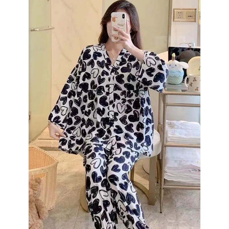 Explosive Cute Student Loose Home Set Can Worn Outside Pijamas Women Extra Size 300 Catty Autumn Winter New Pajamas Female