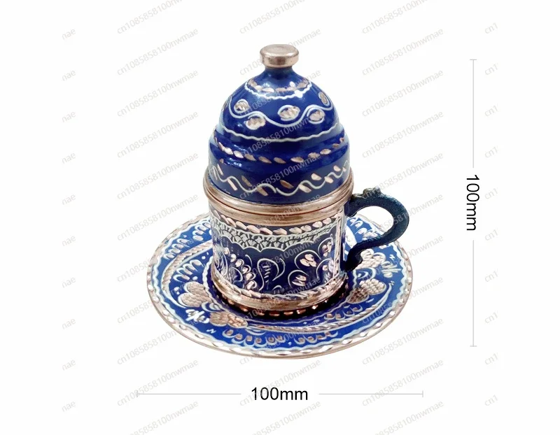 Handmade Copper Coffee Cup Blue European Court Style Exquisite Carved Collection Ornament Set