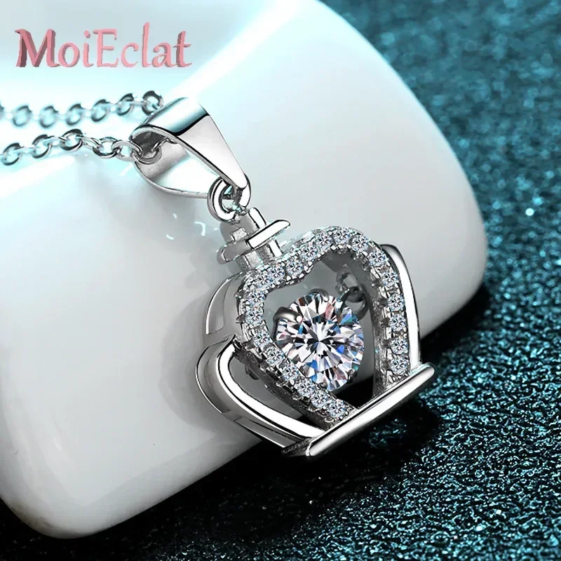 Luxury 0.5ct Moissanite Necklace Fashion Micro Diamond Crown Platinum PT950 Pendant for Women Quality Jewelry Girlfriend Gift