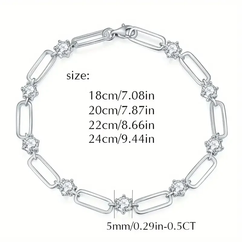 

Браслет-цепочка с муассанитом цвета D, 5 мм, с серебряным покрытием, для женщин, повседневное украшение