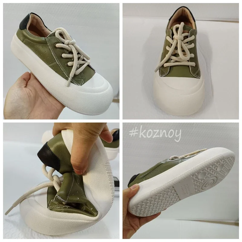 Koznoy Hi Top Leather Sneaker Women 4.5cm Genuine Vulcanize Platform Flats  Women Summer Loafer High Brand Lace Up Fashion Shoes