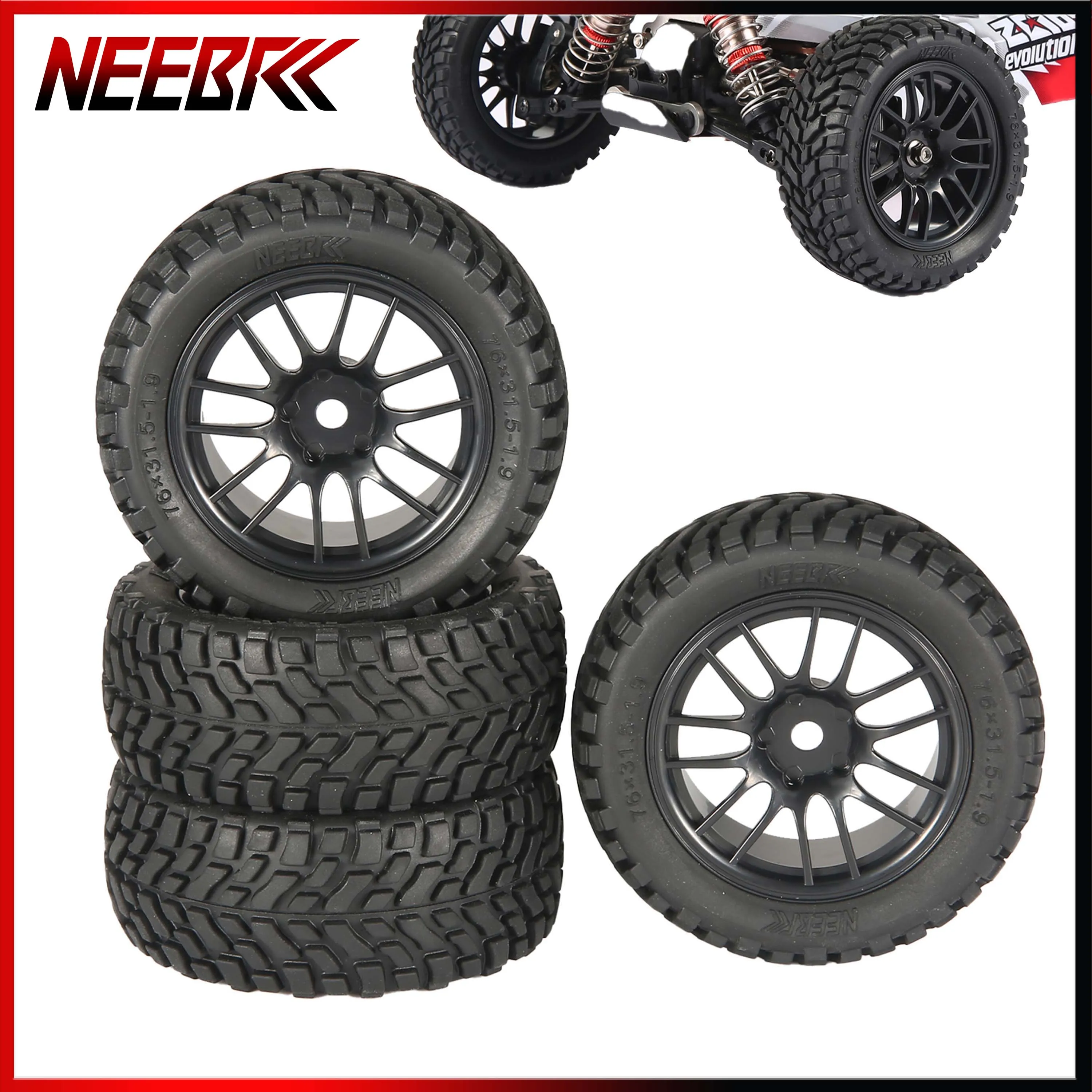 4PCS NEEBRC 75 millimetri 1.9in Gomma Pneumatico Cerchione Mozzo per 1/10 1/14 1/16 RC Fuoristrada Auto HPI Wltoys 144001 Traxxas Tamiya Parte