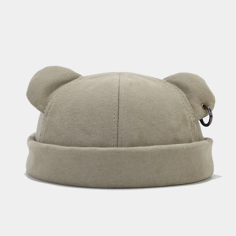 Fall Winter Beanie Hats for Women Men Bear Ear Skull Cap Brimless Cap Adjustable Docker Cap 4