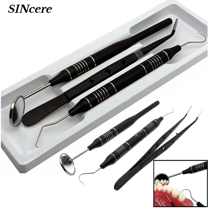 3Pcs/set Dental Mirror kit Mouth Mirror Probe Hook Pick Tweezer Stainless Steel Dental Instruments Dentist Teeth cleaning
