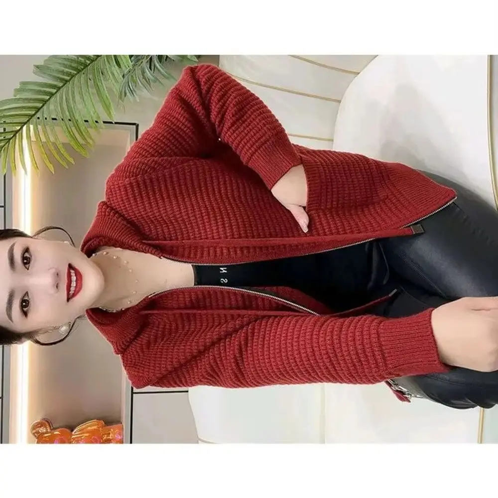 

Autumn Winter Korean Hooded Knitting Cardigan Women's Sweater Jacket Loose High Quality Ladies Sweater Coat Casual Female Tops