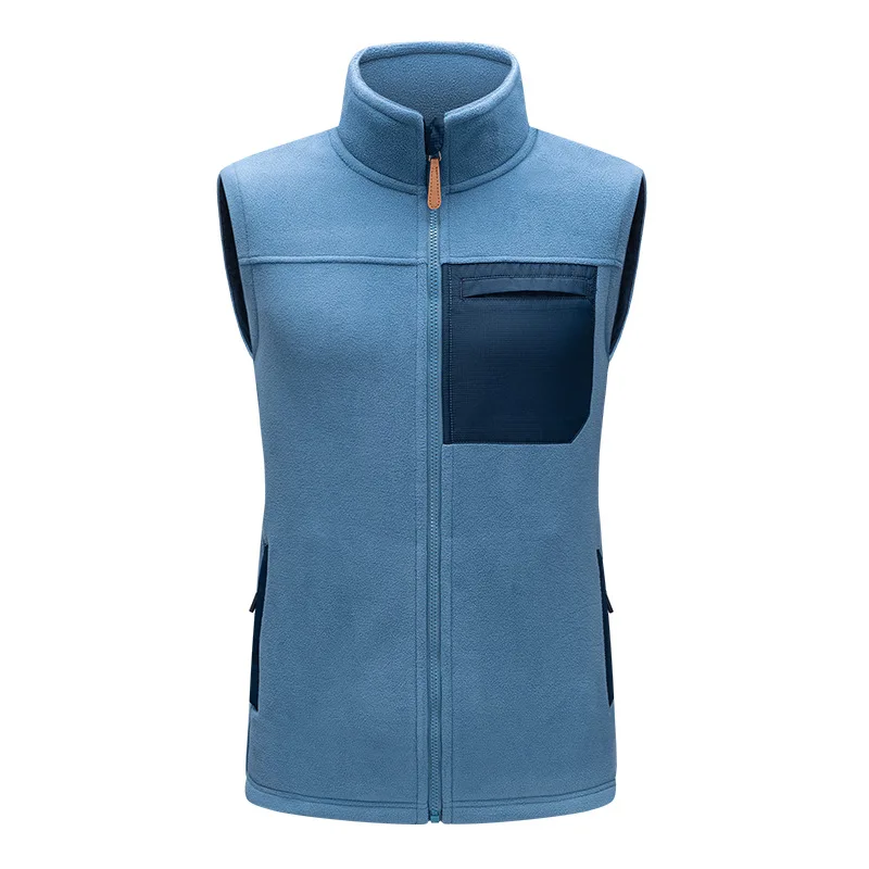 Autumn and Winter Outdoor Men's Fleece Vest with Thick and Warm Standing Collar Cardigan Sports Vest for Women Biker Vest