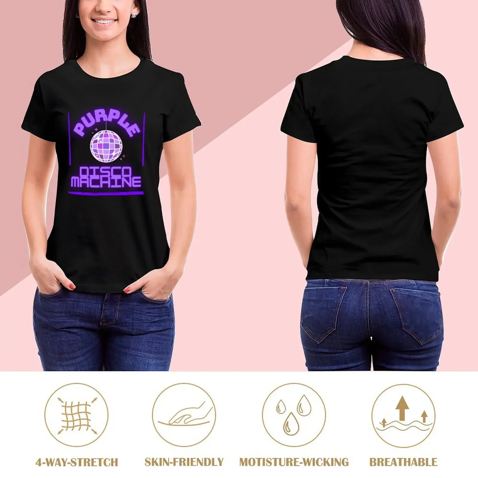 T-shirt con design a macchina da discoteca viola, grafica anime, peso pesante, stampa animalier, abito da donna