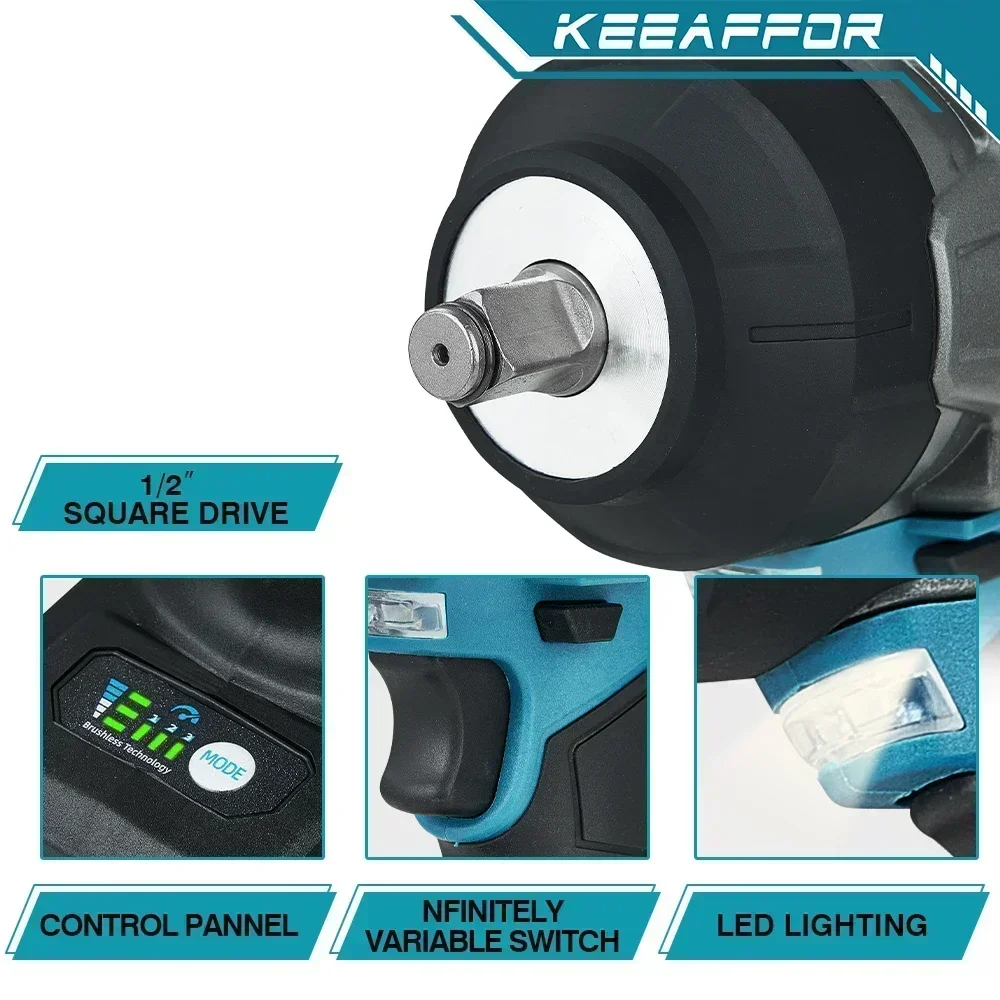 KEEAFFOR 2800N.M 2500W Brushless Electric Impact Wrench 1/2 Inch 3Gear Cordless Electric Drill Power Tool For Makita 18V Battery