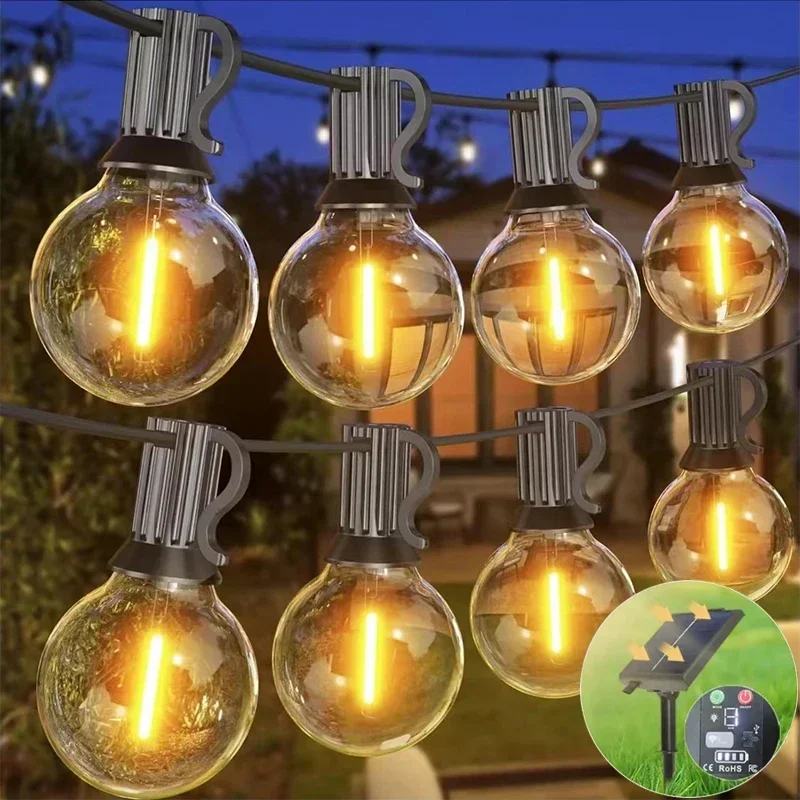 

G40 Solar String Lights Outdoor Solar Globe String Bulbs Patio Hanging Lights Waterproof Garden Pergola Bistro Deck Decor