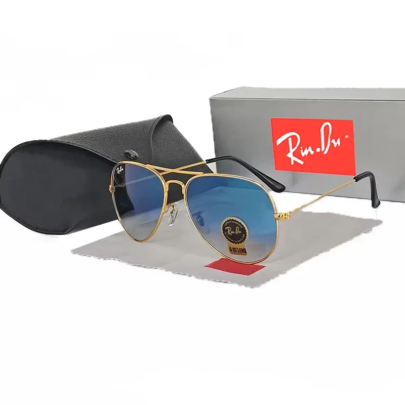 Glass Lenses 3025 RB Aviation Mirror Sunglasses Unisex Oval Retro Sun Glasses Classic Golden Thin Frame in box