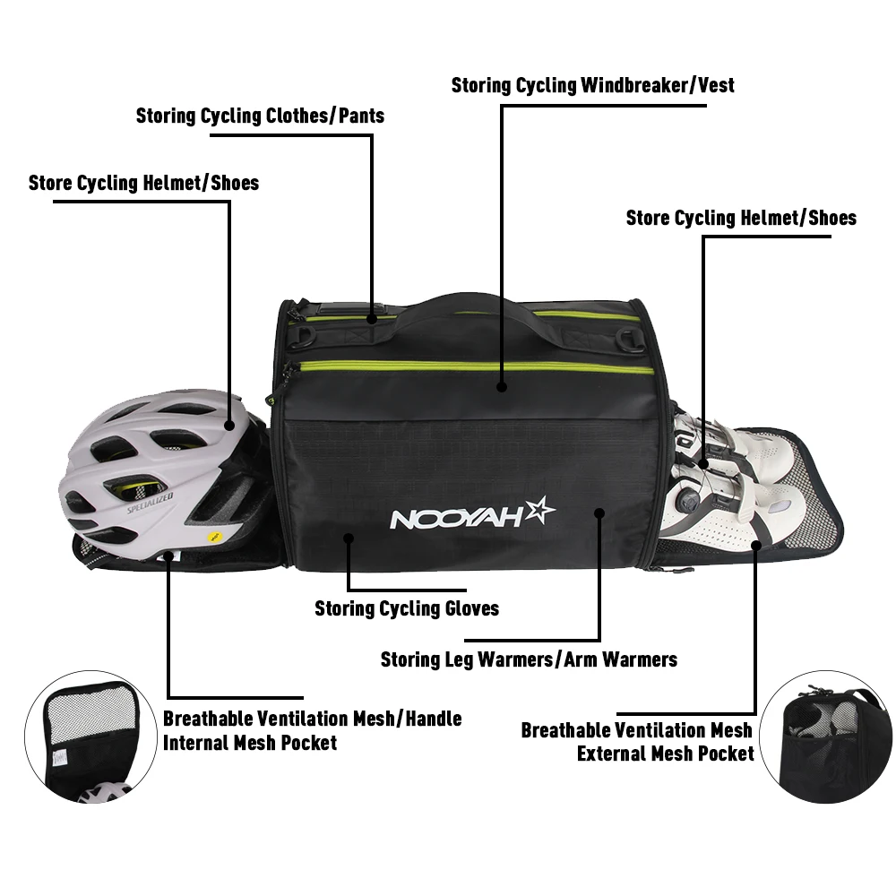 NOOYAH Gym Bag Multifunction Race Equipment Kit Bag Bike Helmet Bag Shoes Storage Bag Fitness Bicycle Accessories Shoulder Pack