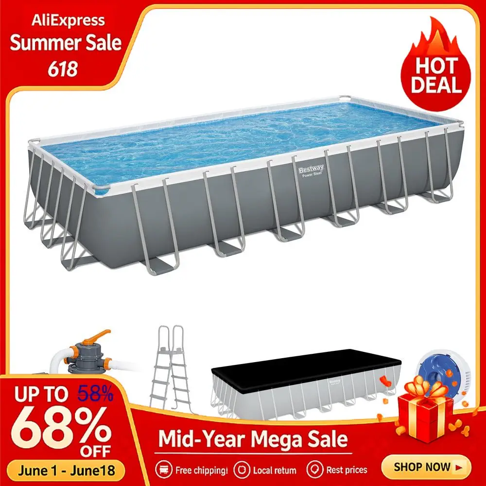 

Power Steel 24 x 12 x 52 Above Ground Pool, Rectangular Metal Frame Outdoor Swimming Pool Set Sand Filter Pump,Ladd Custom,Pools