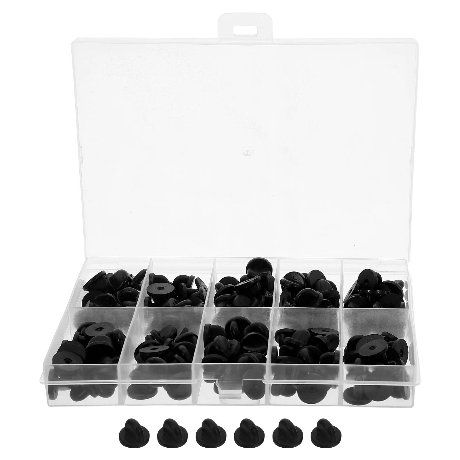 

150pcs Locking Backs Rubber Lapel Pin Backs For Brooches Hats Ties Badges Name Tags Transparent Storage Case Secure Silicone