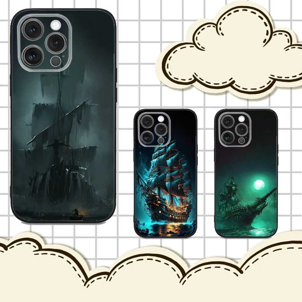 

Sailing Pirate Ship Boat Phone Case For iPhone 16e,16,15,14,13,12,11,Pro,X,XS,Max,XR,Plus,Mini Soft Black Cover