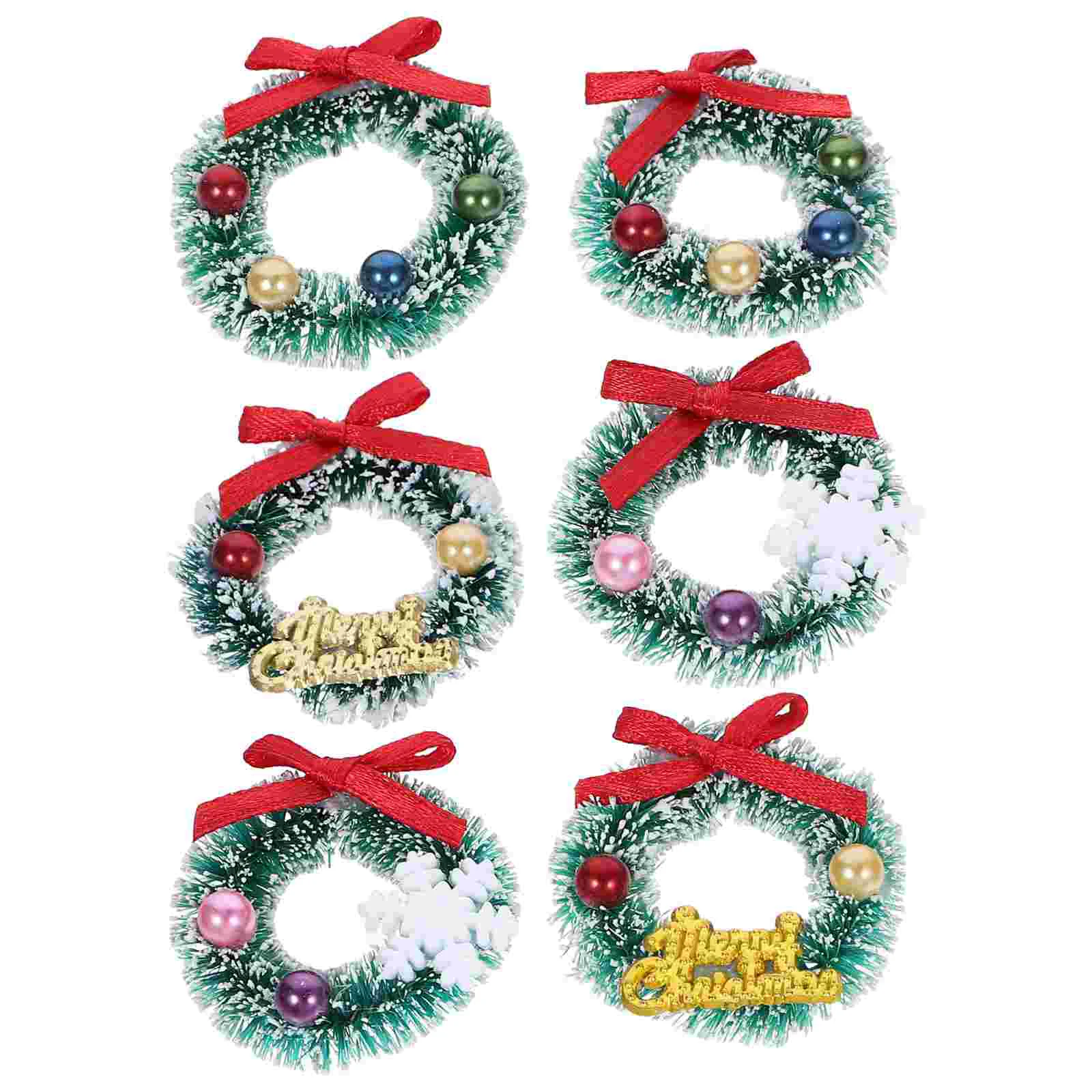 

6 Pcs Christmas House Micro Landscape Decoration Ornaments Garland Wreath Hanging Fairy Mini Sisal Silk Elder