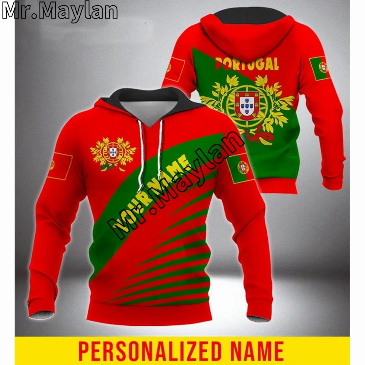 CUSTOMIZE PORTUGAL Flag Yellow Green & RED 3D Hoodie Men/Women Sweatshirt Streetwear Zip Pullover Casual Jacket Tracksuits K-022