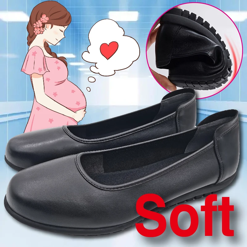 2023 Work Shoes 2.5cm Flat Genuine Cowhide Pregnant Women Preferred Choice For Gravida Commuting Shopping Matching Clothes