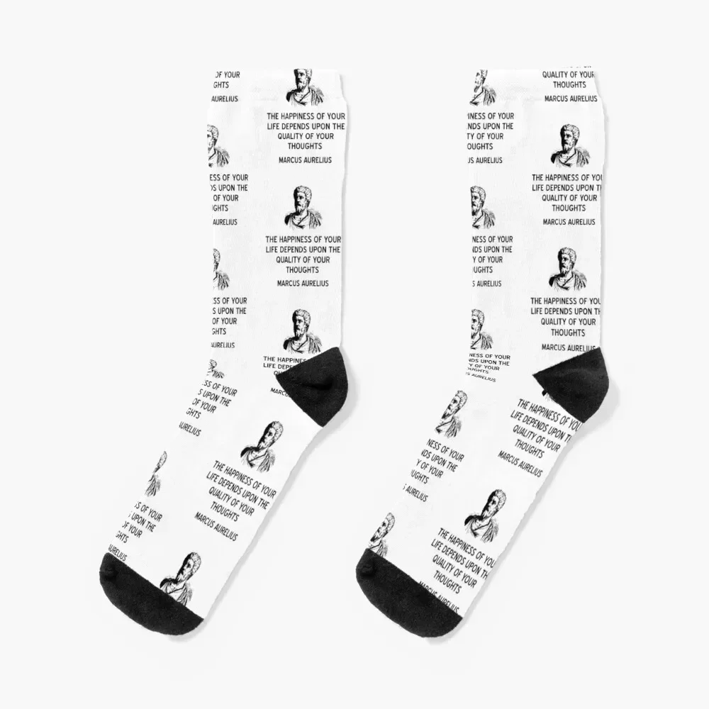 Stoic Marcus Aurelius Quote on Happiness Socks retro colored bright garter Male Socks Women's