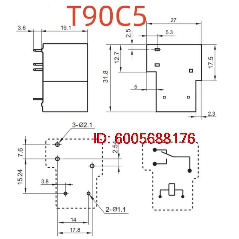 10PCS New 832HA-1C-F-C 12VDC (T90C5-40A) Relay 5pins