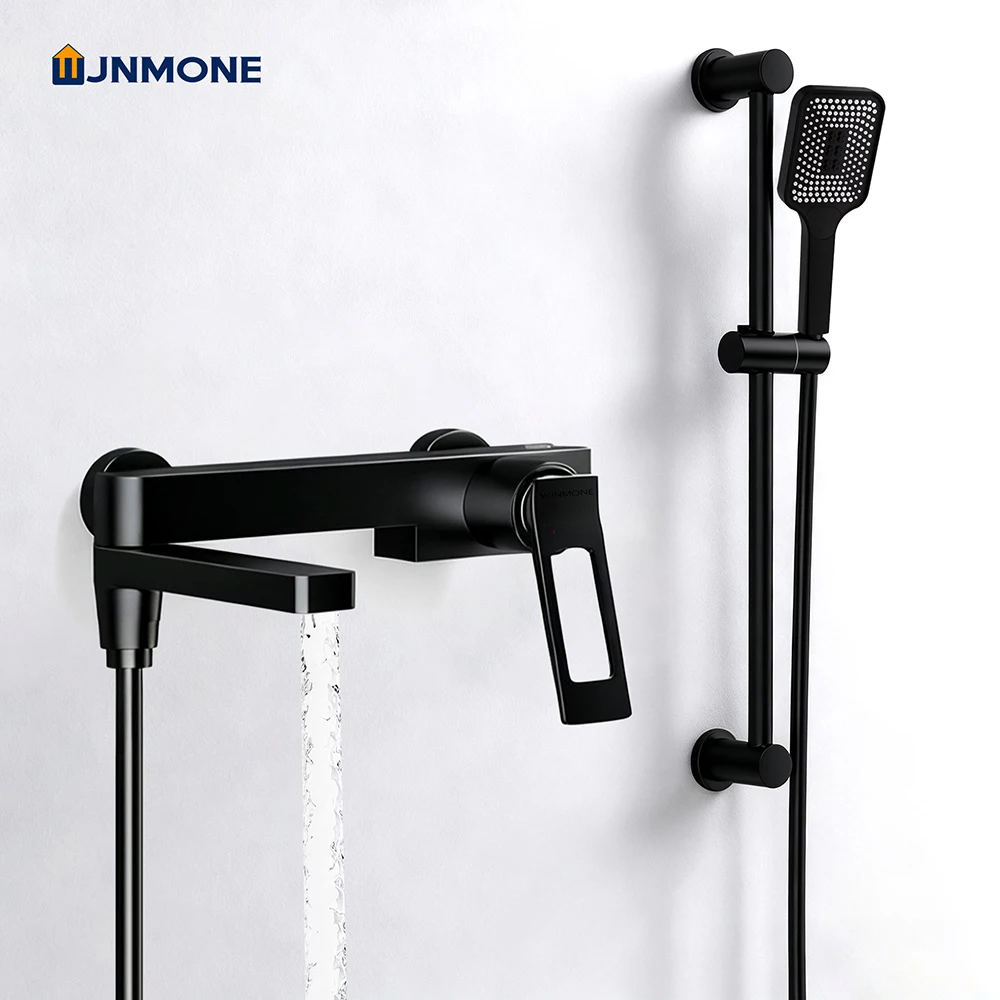 

High Quality Solid Brass Bathroom Bathtub Shower Faucet Set Wall Mounted Rainfall Mixer Water Tap Black Split Shower System Kits